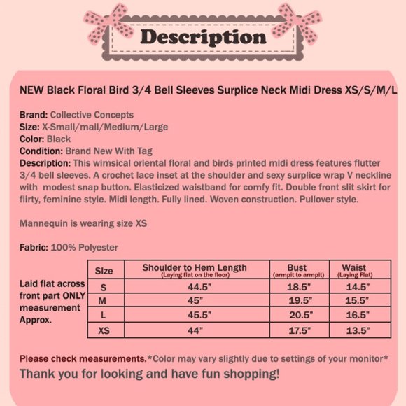 NEW Black Floral Bird Wrap V Neck Slit Midi Dress - Picture 8 of 8